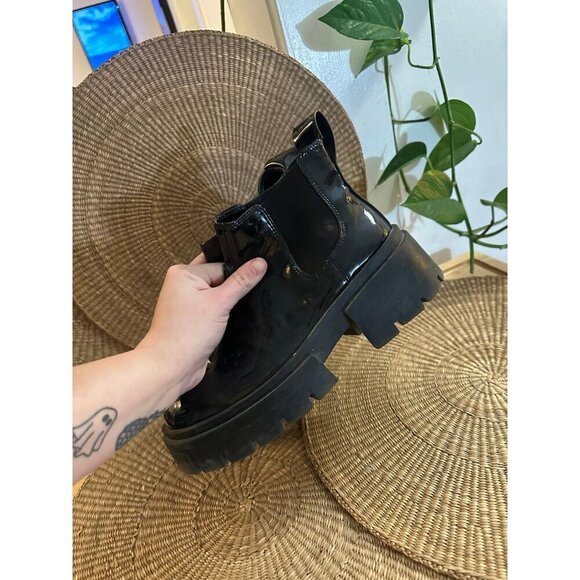 H&M Black Patent Chunky Platform Chelsea Boots - Size 38 - Picture 10 of 10